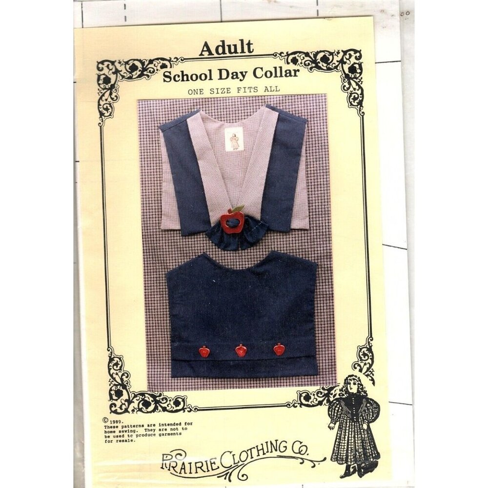 Prairie Clothing Company Adult School Day Collars Sewing Pattern 1989